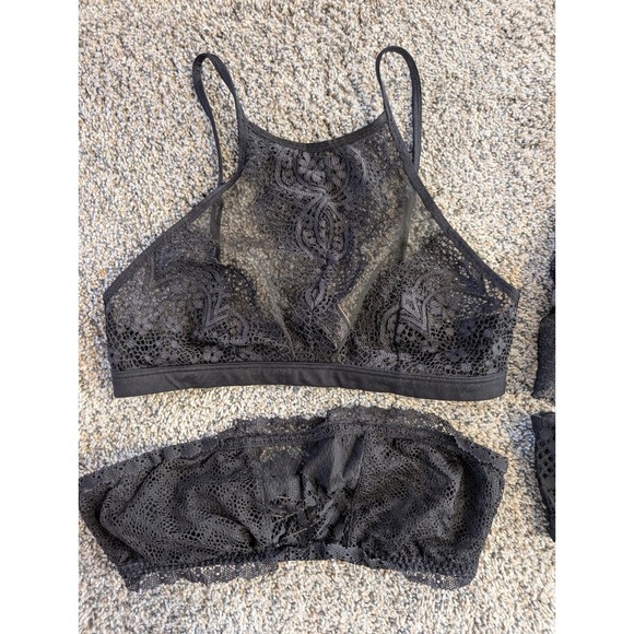 Victoria's Secret Black Lace Bralette Set Strappy Halter Bandeau Wireless S M - Picture 3 of 7